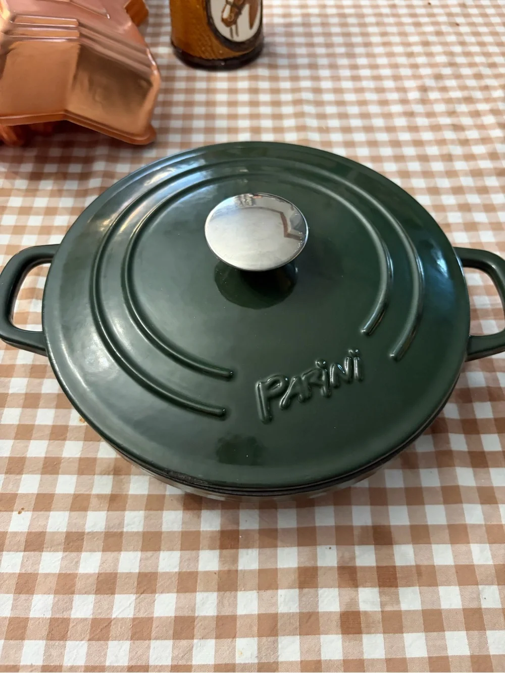 Parini Forest Green Enamel Covered Casserole with Stainless Knob
